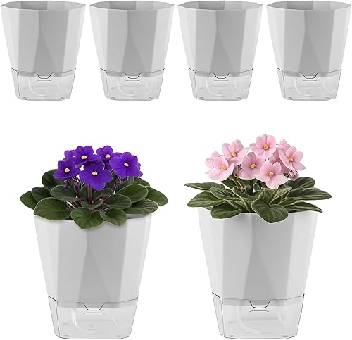 Paquete de 6 macetas de riego automático de 5 pulgadas, macetas de riego automático para plantas de interior y exterior, macetas de riego automático