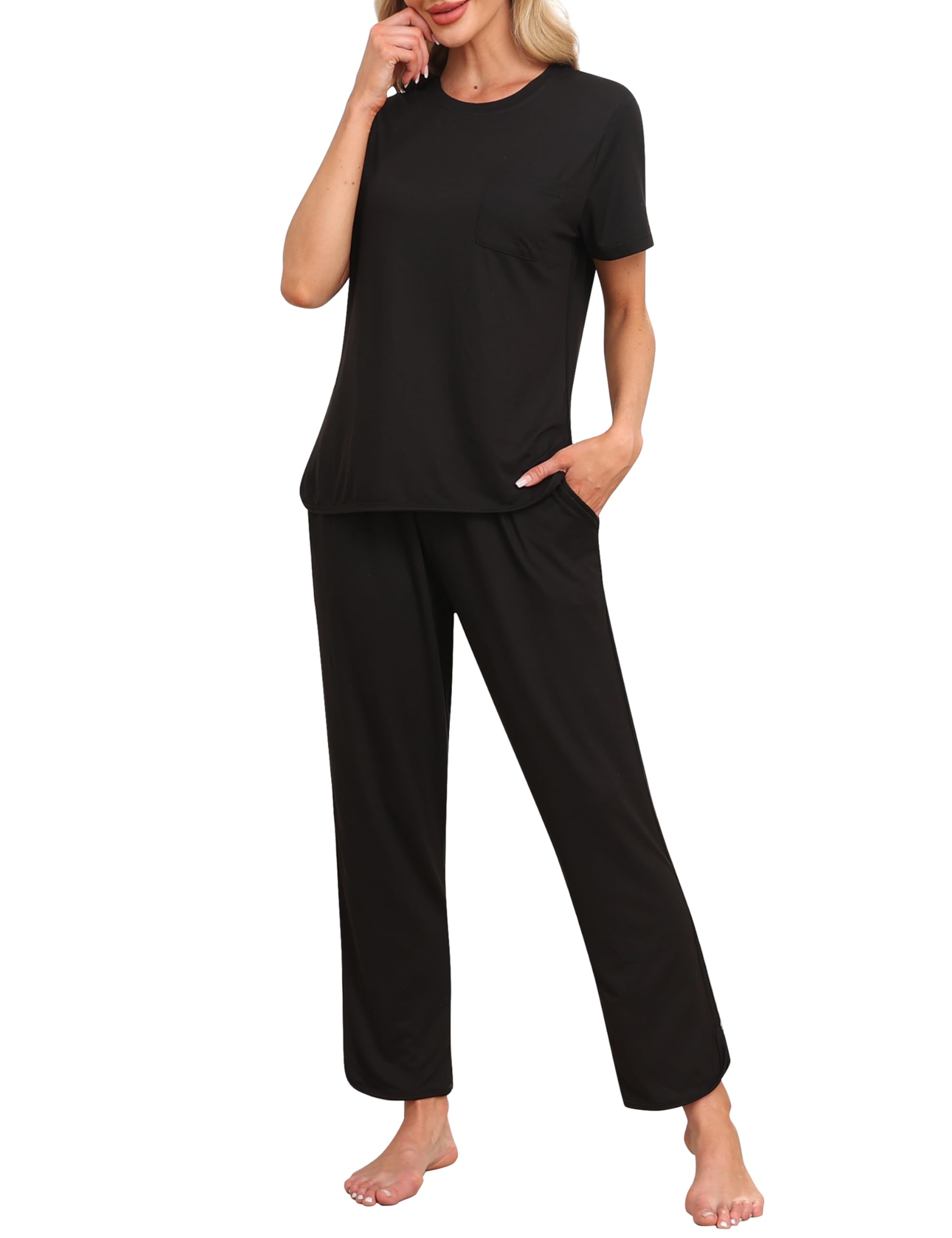 MoFiz Schlafanzug Kurz Damen Hausanzug Pyjama Set Modal Zweiteiler Nachtwäsche fur Sommer
