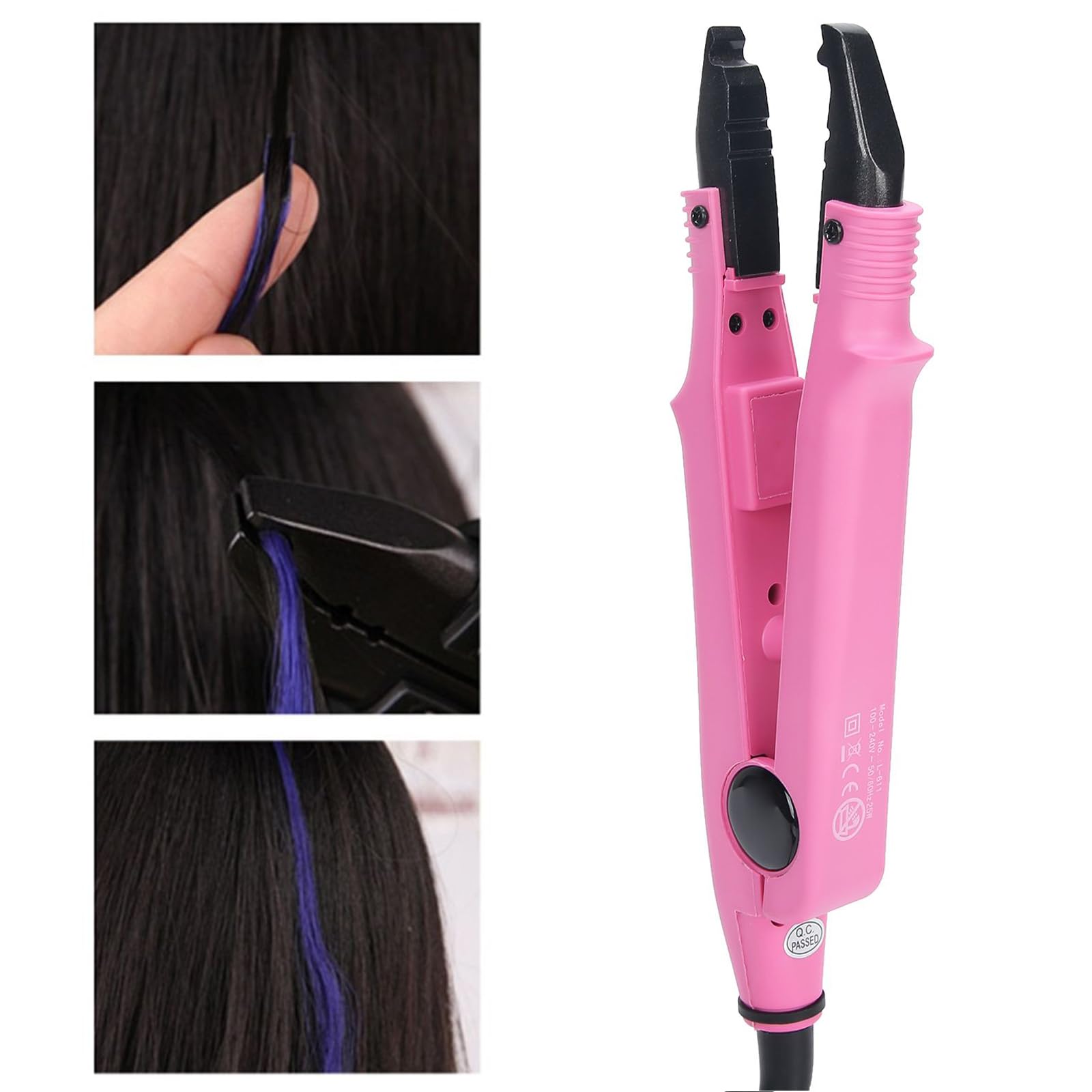 Fér à extensions cheveux professionnel à température réglable et constante, plaque chauffante revêtue de Téflon, corde pivotante pour I/U/Tips ongles