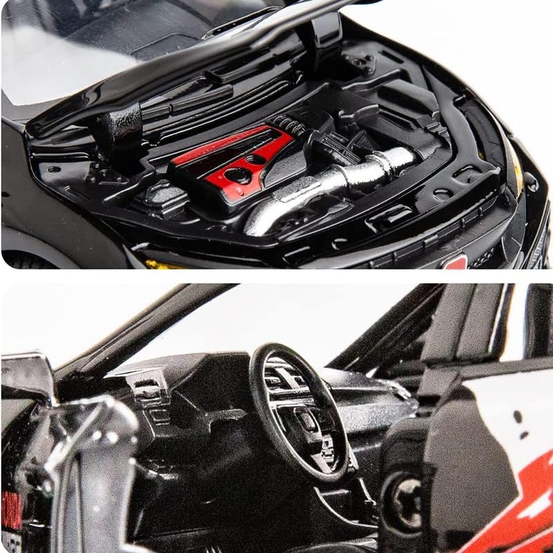 Image of Kids Model 1:32 Civic Type R Die Cast Metal Car Pull Back Action Opening Doors with Realistic Engine Sound Lights Toy Car Gift for Boys - Black