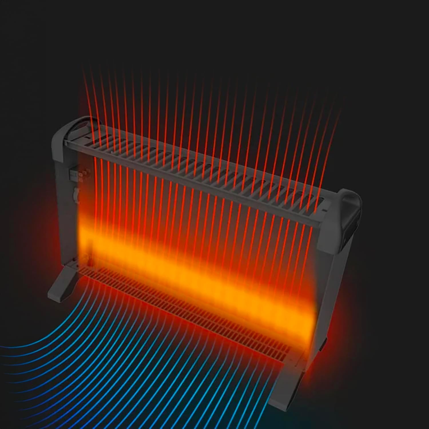 Termoconvettore Elettrico 2000W - 55x12x32 cm - Basso Consumo Caldobagno Stufetta - Piedini per Stabilità - 3 Impostazioni di Riscaldamento - Veloce e Silenzioso - Ideale per Ambienti Grandi