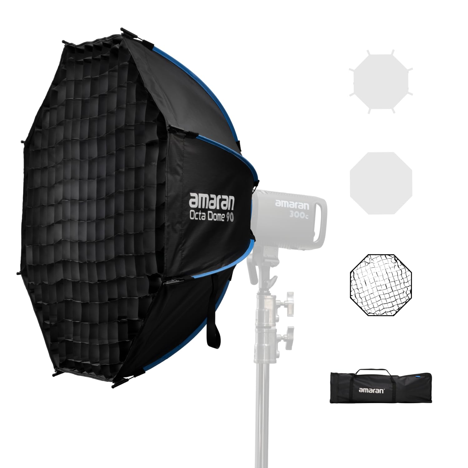 Amaran Octa Dome 90 Softbox Ottagonale con Attacco Bowens, Modificatore di Luce Rapido con Diffusione & Griglia per Ritratti & Interviste in Studio, Portatile con Borsa