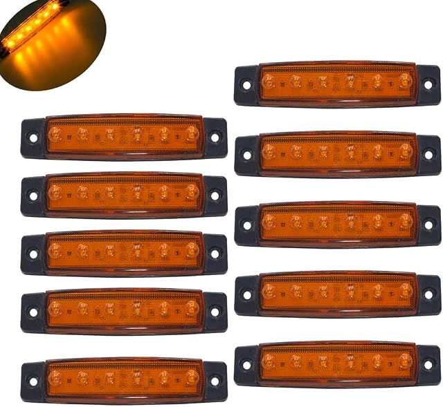 JinXiu 10 pc 3.8" 6 LED Indicator light Side pilot lamp Trailer marker lights for trucks, Marker light amber, Rear side marker light, Truck cab marker lights, RV marker light (Amber)