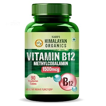 Vlado's Himalayan Organics Vitamin B12 Supplements - Methylcobalamin 500 MCG I B12 Active form of Methylcobalamin I 100% RDA I For Memory, Brain, Heart & Nervous System Support I Maximum Absorption, Normal Energy Production & Immune system support I Tablets for Men & Women - 90 Veg Tablets - image, photos