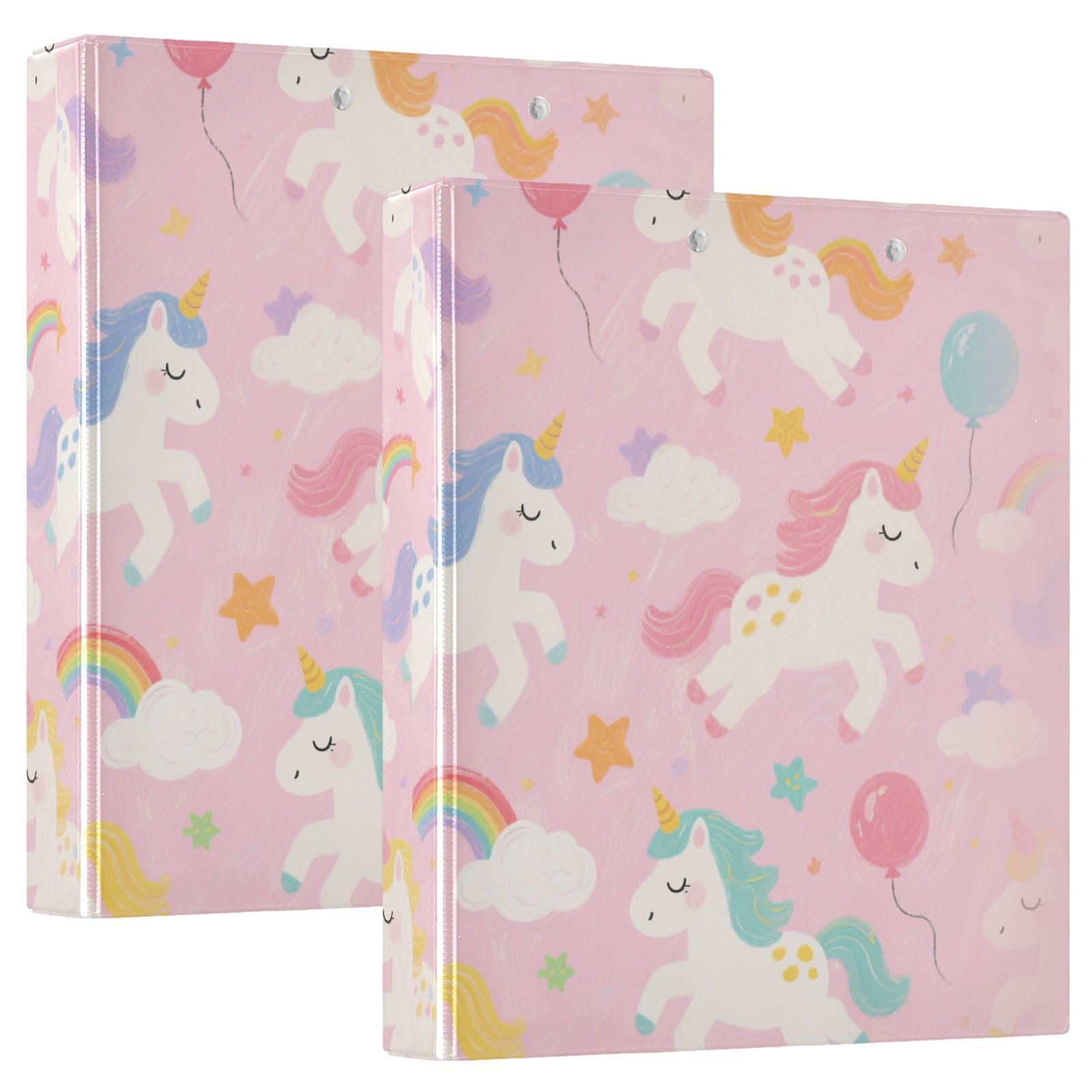 Raccoglitori per quaderni da 1,5 pollici, carino, cartone animato, bianco, arcobaleno, unicorni