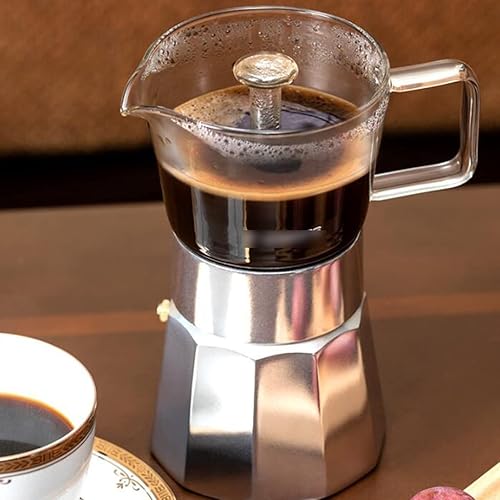 Miniatura 3 de Cafeteras Moca Caldera Espresso Machine, Vidrio y Acero Inoxidable Mocha Pot, 240 Ml/8.5 Oz, Para Máquinas de Café Power (Color : A, Tamaño: 240ML)