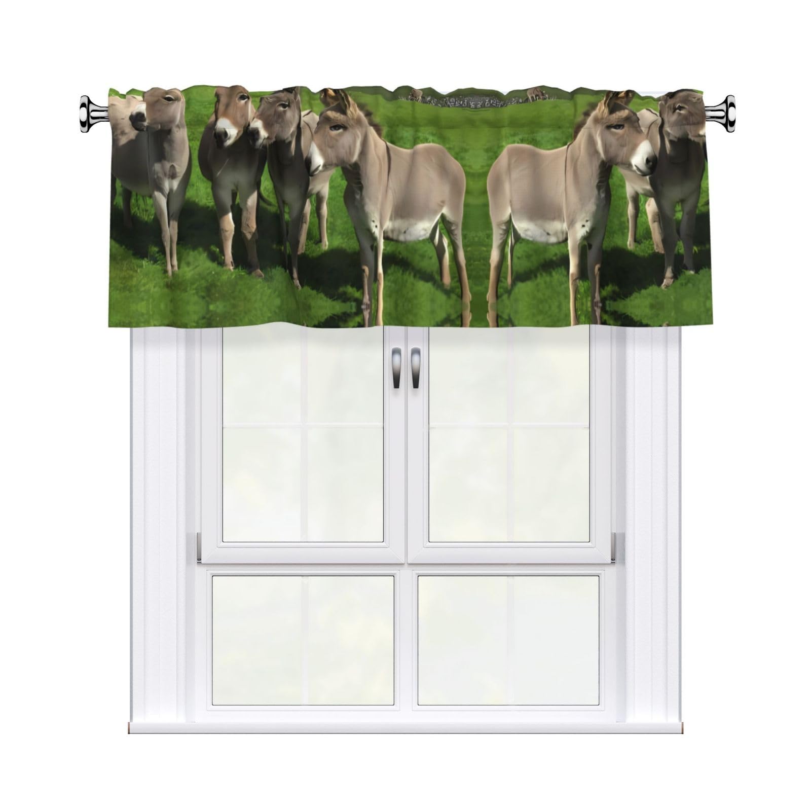 YYHHAOFA Donkey on green meadow Prints Durable Kitchen Window Layer – 54x18 Inch 100% Polyester Valance with Precision Construction