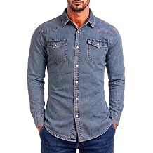 Mens Long Sleeve Double Pocket Snap Denim Shirt