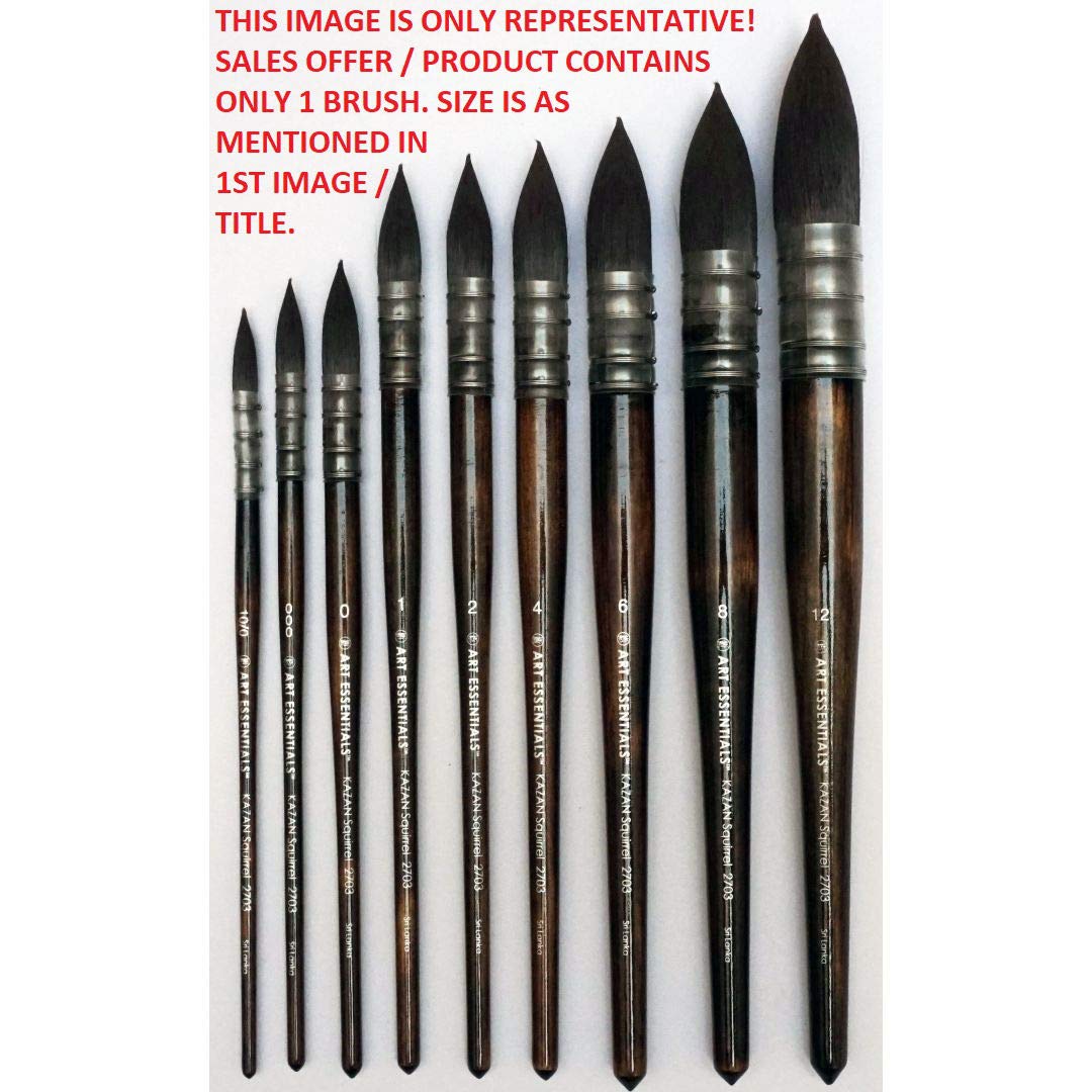 Art Essentials Kazan Synthetic Squirrel Hair Brush for Watercolour, Gouache and Ink - Series 2703 - Quill Mounted Mop - Short Handle - Size: 2, with Maximum Colour Holding Capacity & Point Retention 3
