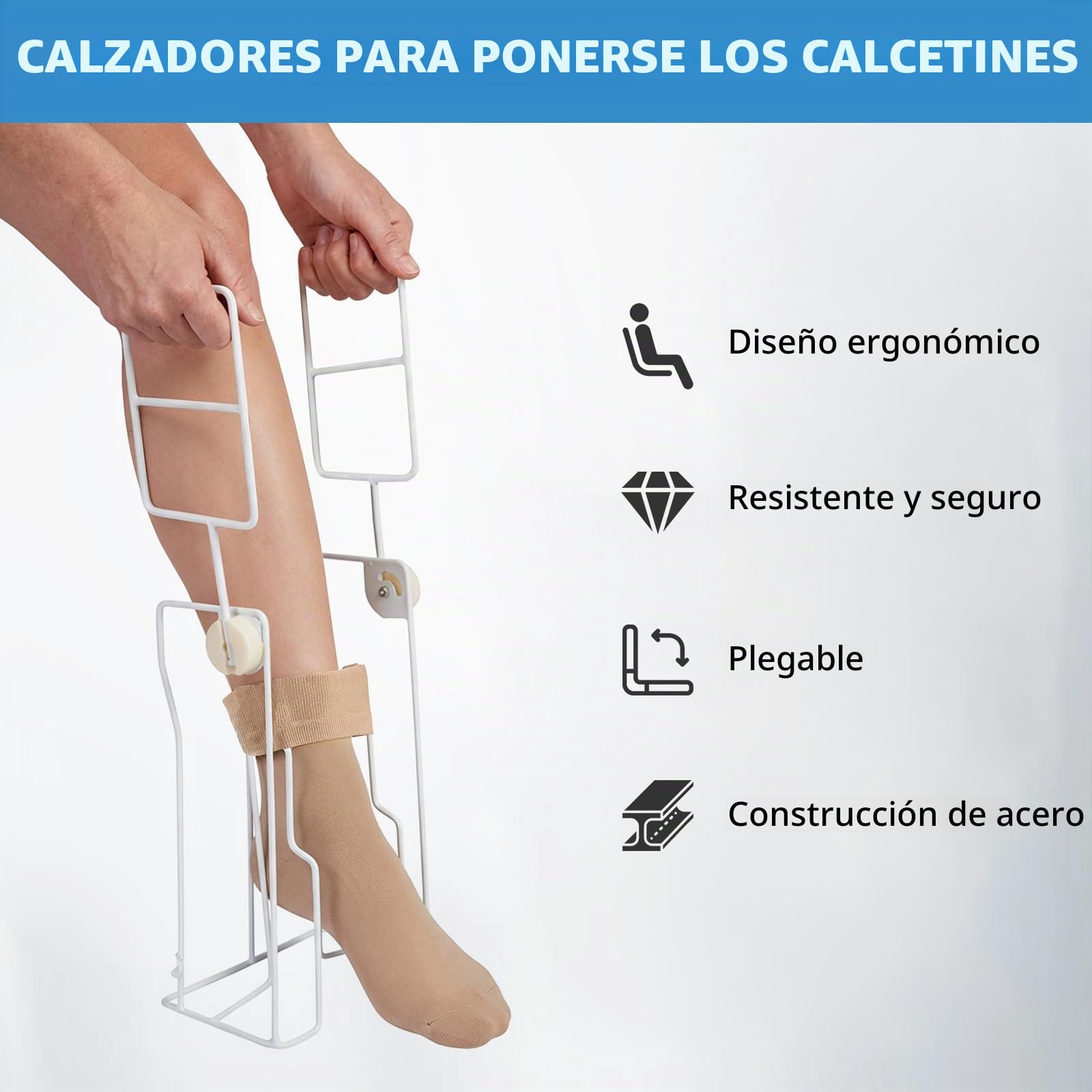 Calzador de calcetines de metal | Ayuda de compresión para medias de compresión con mango alargado, calzador para personas mayores, medias de compresión