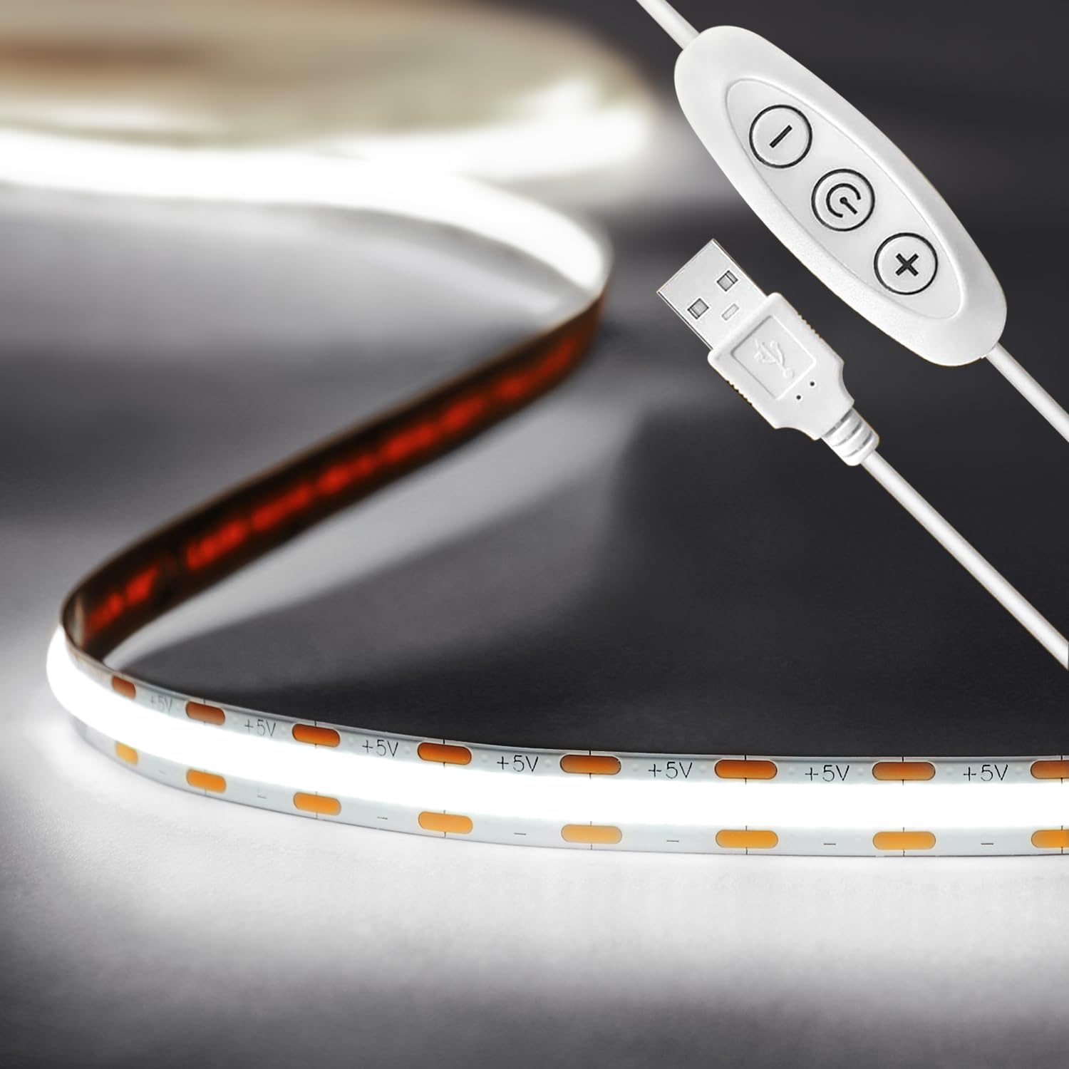 Tayire 2m USB 5V LED Streifen Kaltesweiß 6500K, 960LEDs Dimmbar COB LED Strip Lights CRI90+ LED TV Hintergrundbeleuchtung, Flexibel Unterbodenleuchte für Drinnen Küche,Schlafzimmer,Zuhause DIY