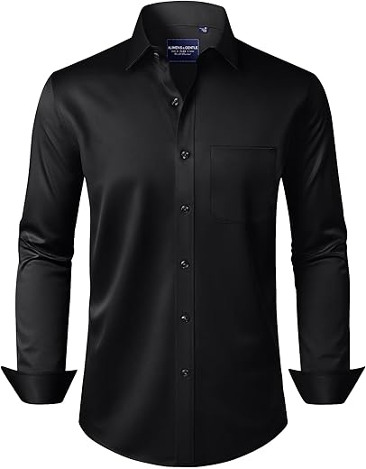 Alimens & Gentle Camisa social masculina, manga comprida, elástica, sem rugas, cor lisa, formal, casual, abotoada