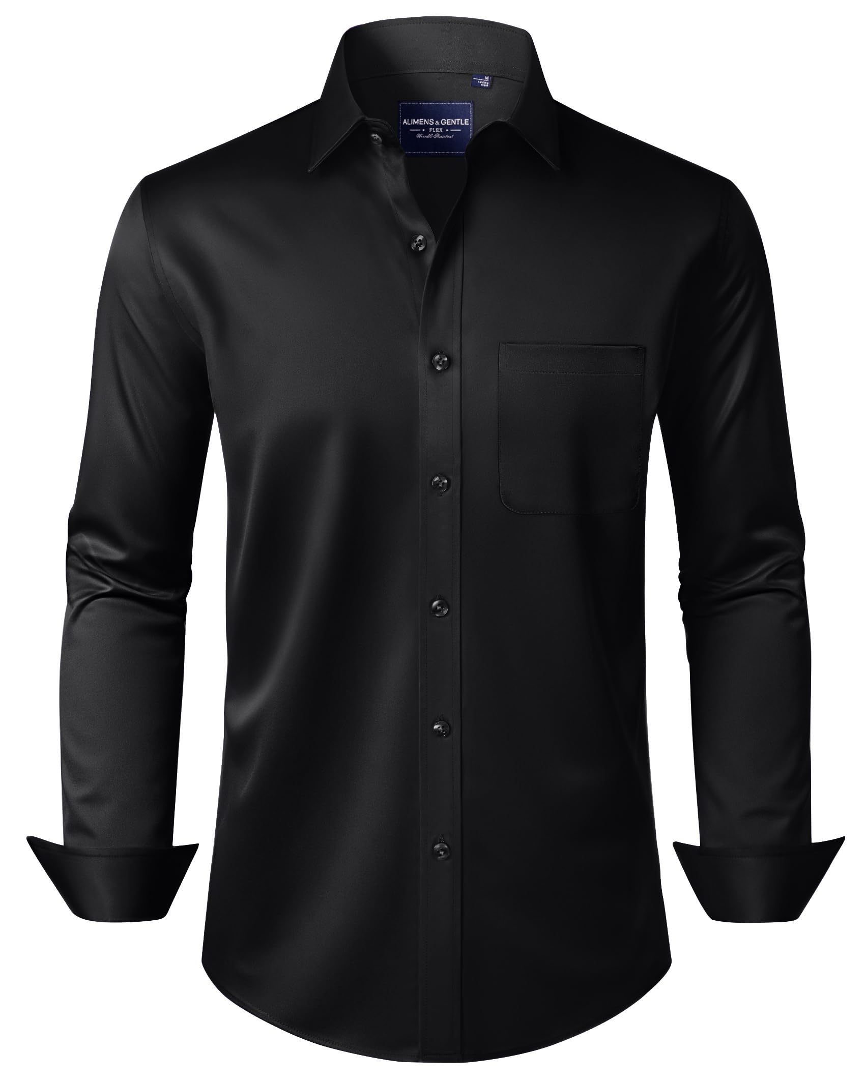 Alimens & Gentle Men's Dress Shirts Long Sleeve Wrinkle-Free Stretch Shirts Solid Formal Button Down Shirt with Pocket