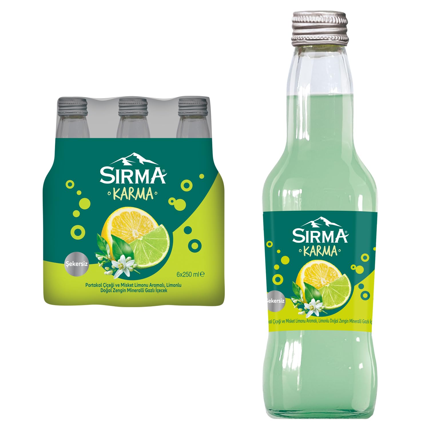 Sırma Karma Portakal Çiçeği ve Misket Limonu Aromalı Limonlu Doğal Maden Suyu 6x250 ml