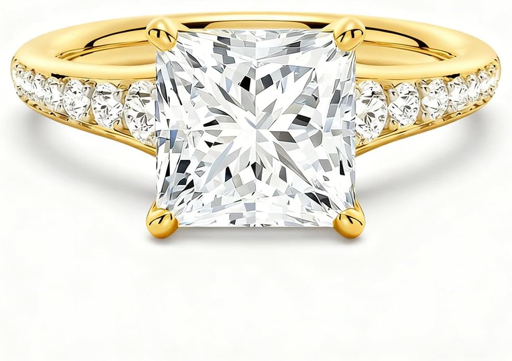 Aihpos Princess Cut Engagement Ring – 2 CT Princess Moissanite Engagement Ring D Color VVS1 Moissanite Ring 10K 14K 18K Gold 925 Sterling Silver Princess Cut Moissanite Ring for Women