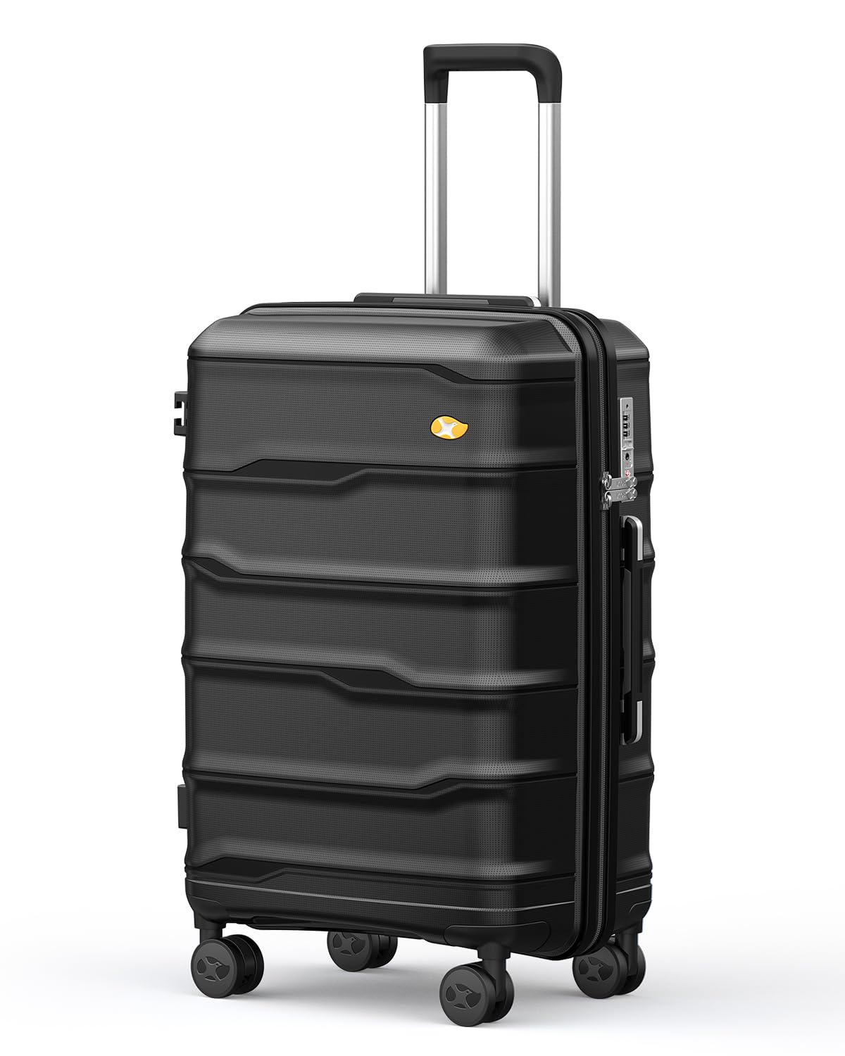 MGOB 24 Inch Luggage with Spinner Wheels, Hard Shell Suitcase, Lightweight PP Luggages with TSA Lock, Checked-Medium Suitcases 24-Inch, Black