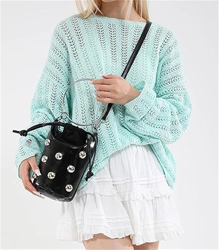 Miniatura 4 de Bolso de mano con asa superior para mujer, bolso Y2K, moderno remache, bolso cruzado estilo cubo, bolso retro para fiestas, compras, casual