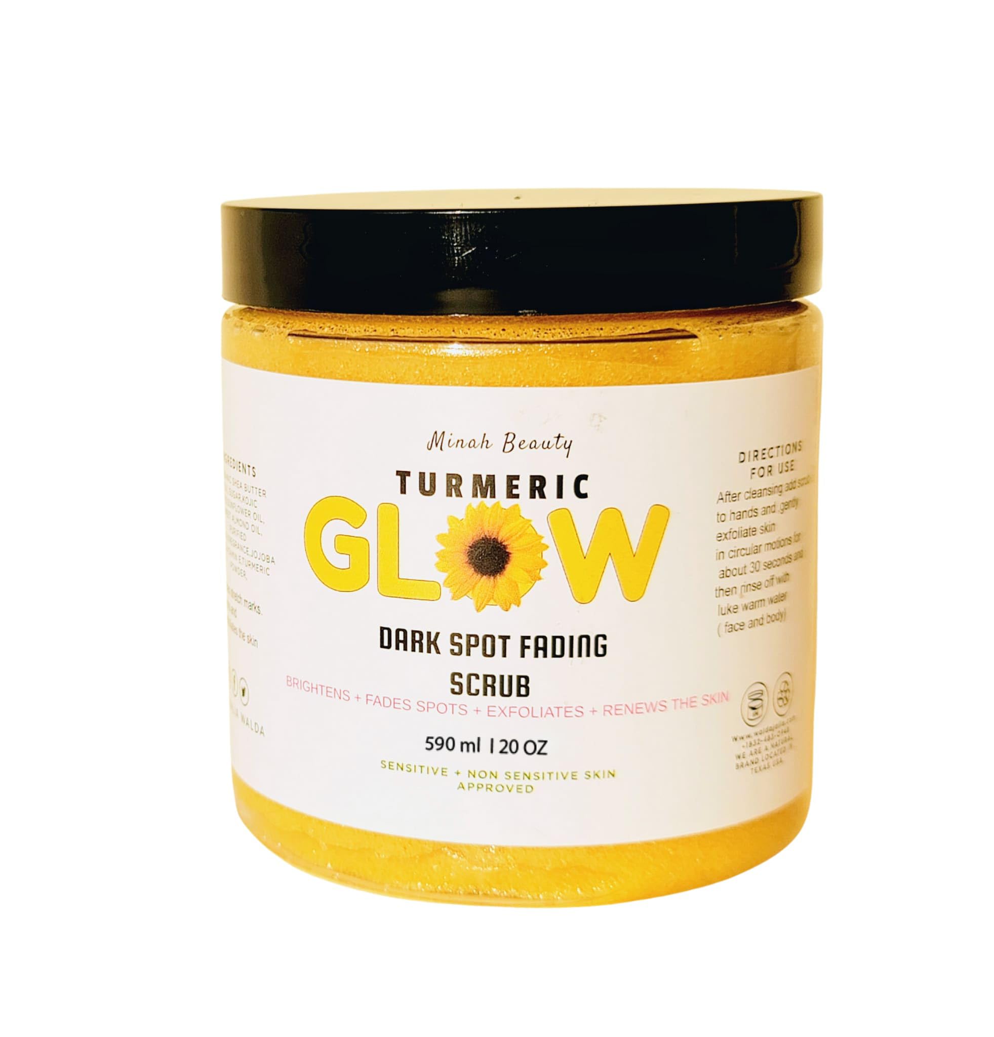 All-Natural Turmeric Glow Scrub for rough & textured skin, Dark Spot Reduction, hyperpigmentation - Gentle Exfoliating Facial Scrub 20 Oz