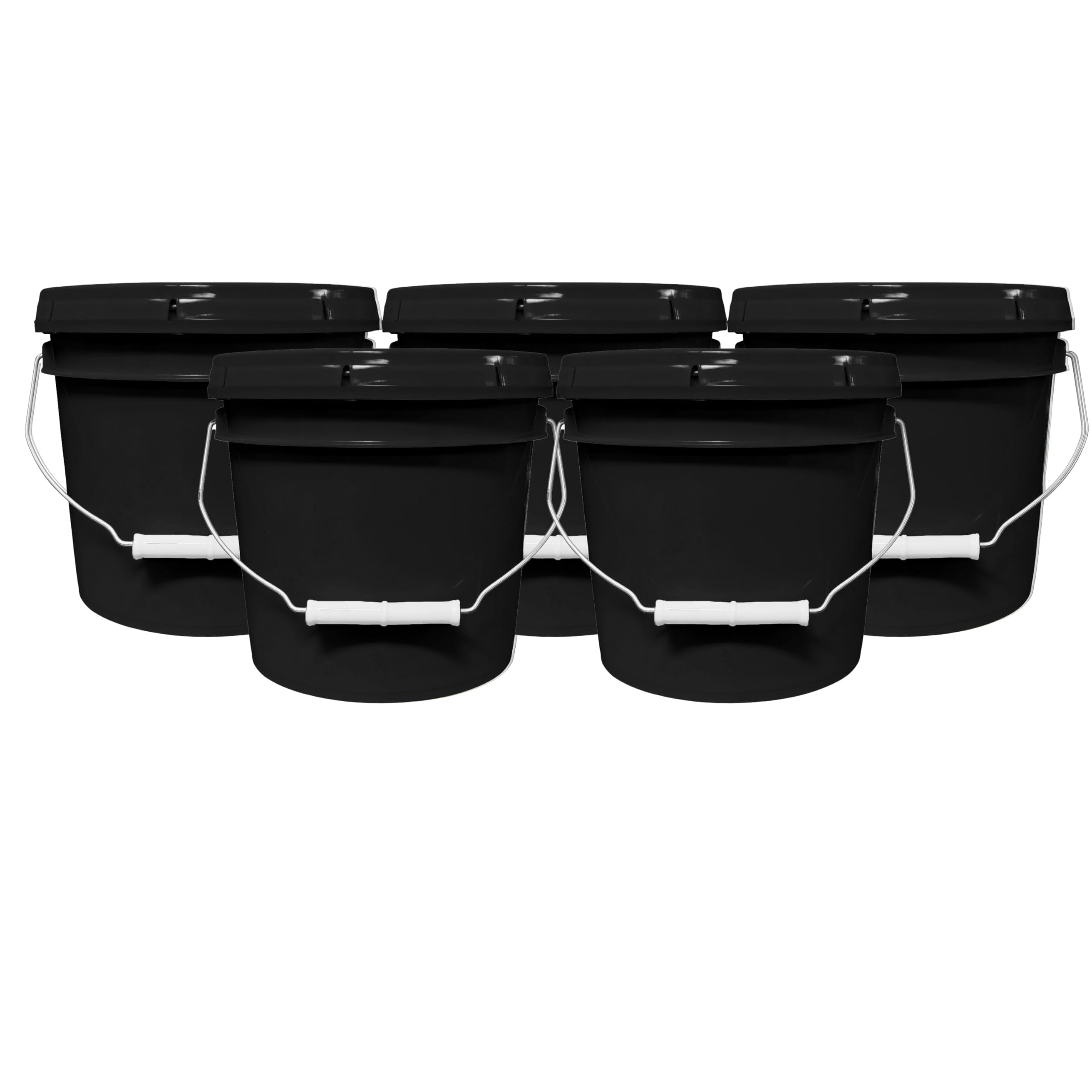 MKS Plastics Black Small 1-Gallon Plastic Bucket with Airtight Lid, 5-Pack