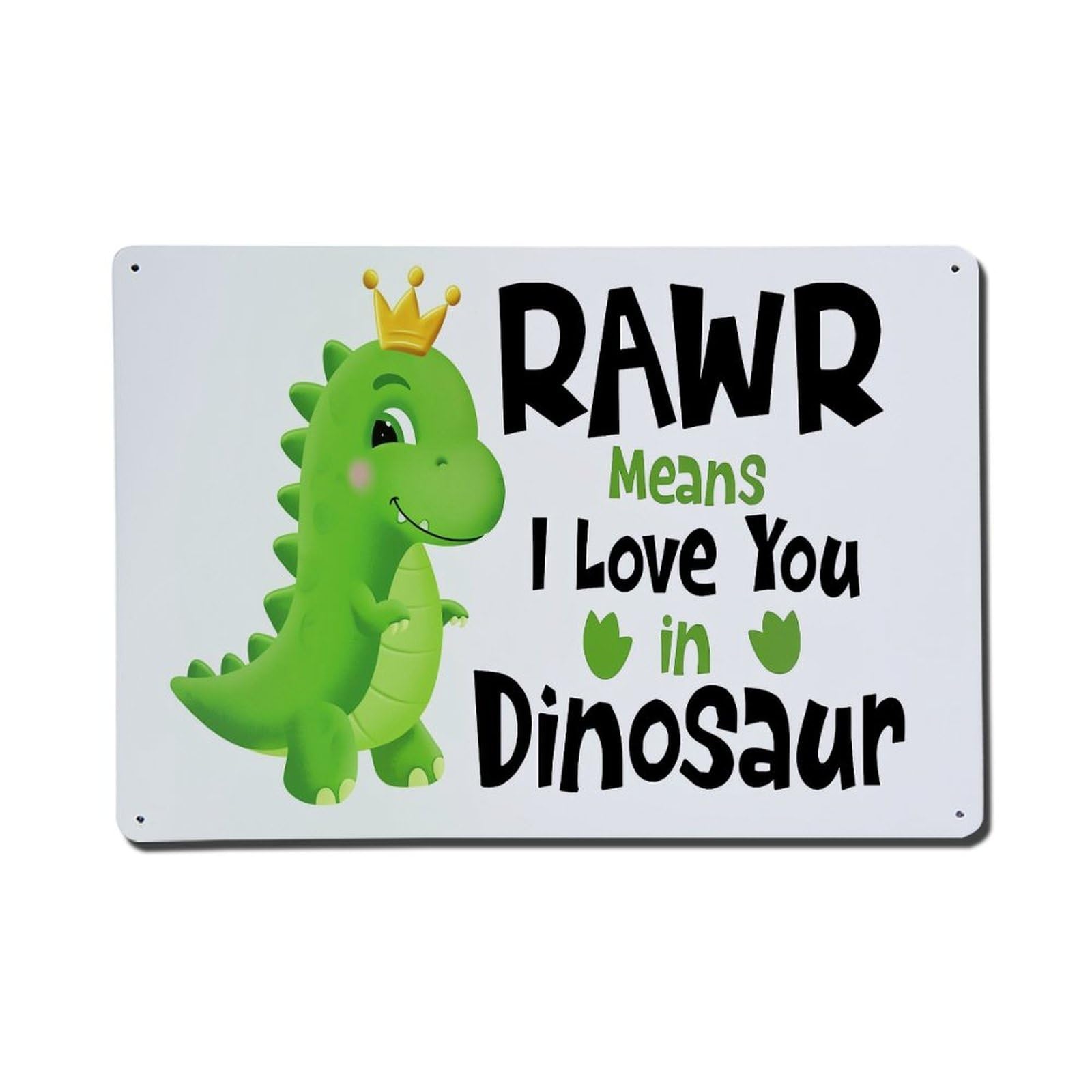 Nestemfo Vintage Cute Green Dinosaur With Crown Tin Sign Metal Sign, Living Room,Bar, Home, Bedroom Wall Decor,Retro Metal Poster 8X12 Inches