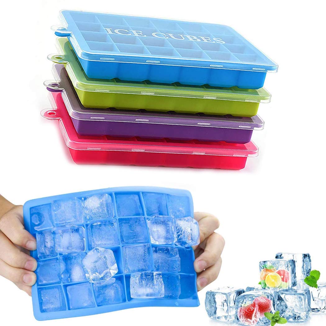 Hoshen 4 Bacs à Glaçons En Silicone Avec Couvercles, 2 Pinces à Glace, Le Bac à