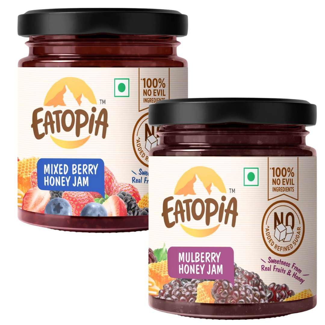 Eatopia Mixed Berry & Mulberry Honey Jam - Kids & Adult | Sugar Free | 100% Pure Natural | No Preservatives | No Added Flavours | 70% Real Fruits & Wild Honey | Good for Gut Health | Pack of 2-480g (B0CL4V96JD) Amazon Price History, Amazon Price Tracker