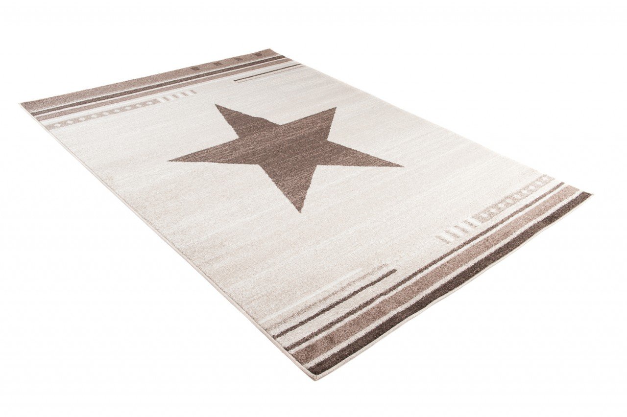 Tapiso MAROKO dywan z krótkim włosiem, melanż, wzór gwiazdy, beżowy, brązowy, do salonu, sypialni, pokoju młodzieżowego, Ökotex 200 x 290 cm