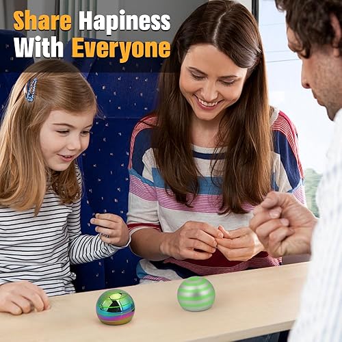 Miniatura 10 de Kinetic - Juguete giratorio de escritorio que brilla en la oscuridad para niños y adultos, bola giratoria de metal con ilusión óptica, giroscopio