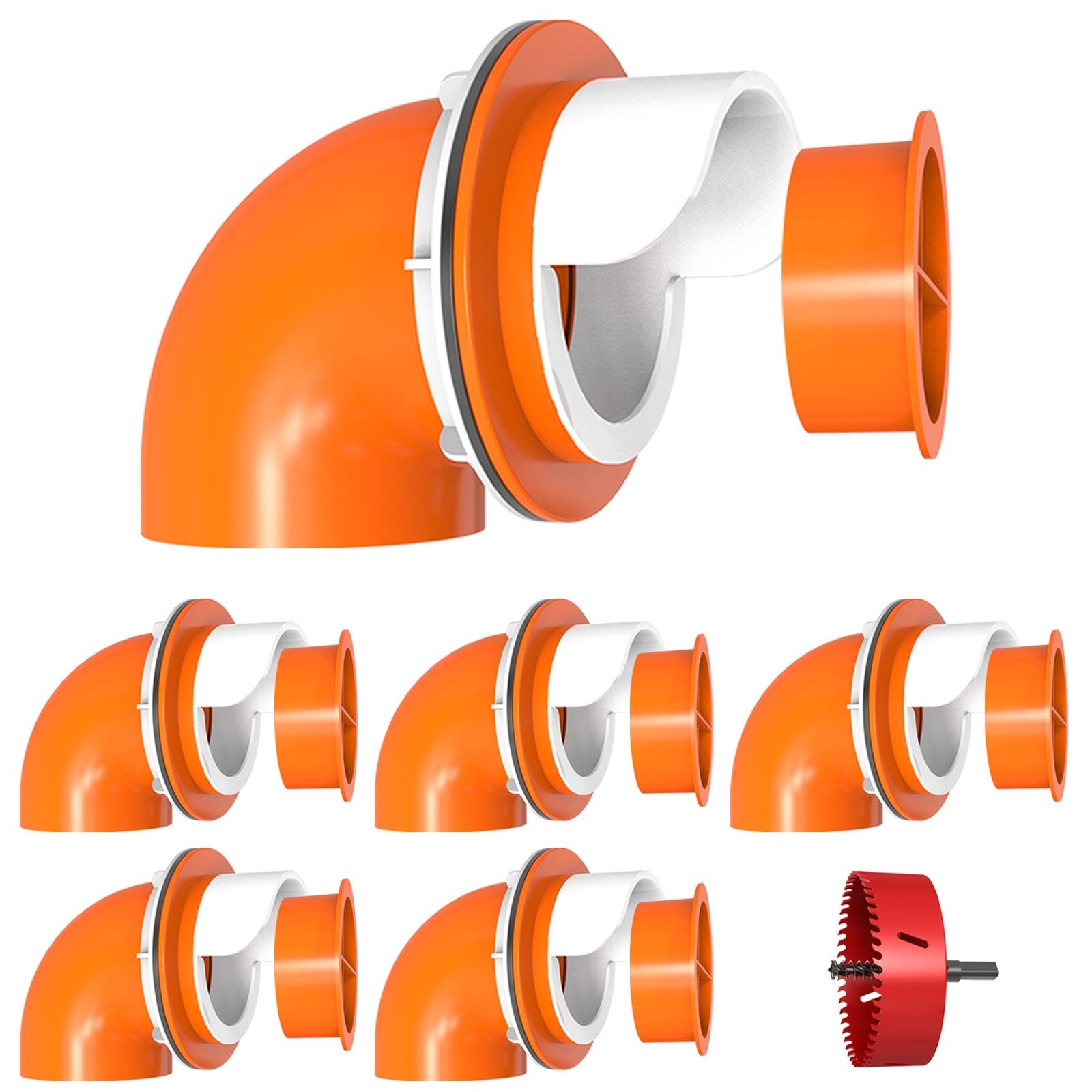 Large Chicken Feeder No Waste & Duck Feeder, DIY Automatic Chicken Feeder Port with Cover, No Waste Poultry Feeder Chicken Feeder Kit (6 Pack with Caps & Hole Saw)