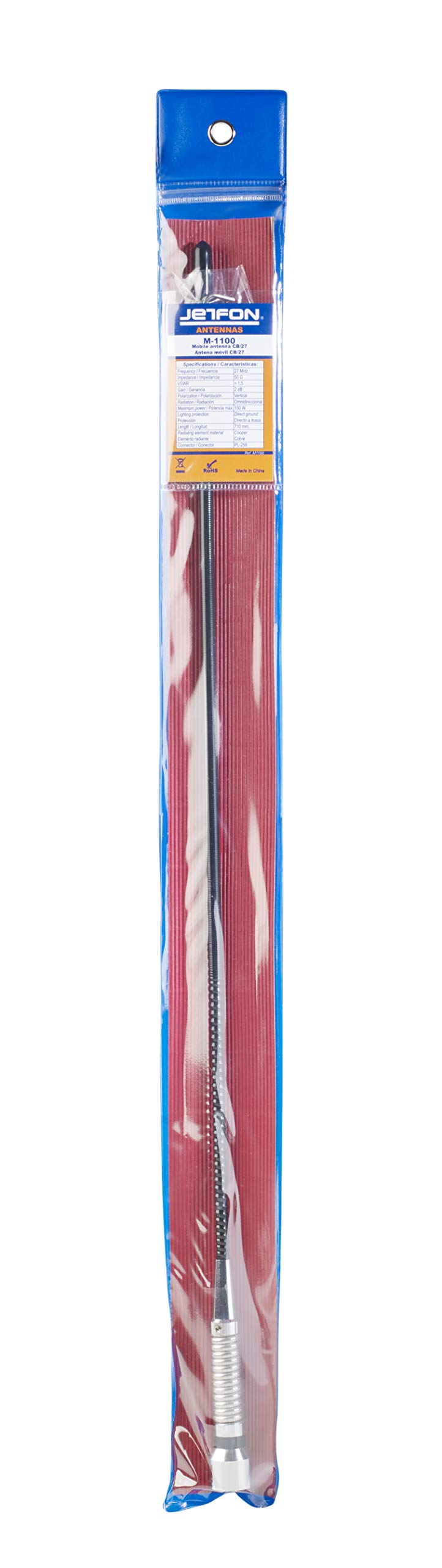 M-1100 Antena Móvil CB 27MHz - Longitud 71cm, Ganancia 2dB, Potencia 150W - Conector PL-259, Ideal para Camiones, Caravanas y Balcones