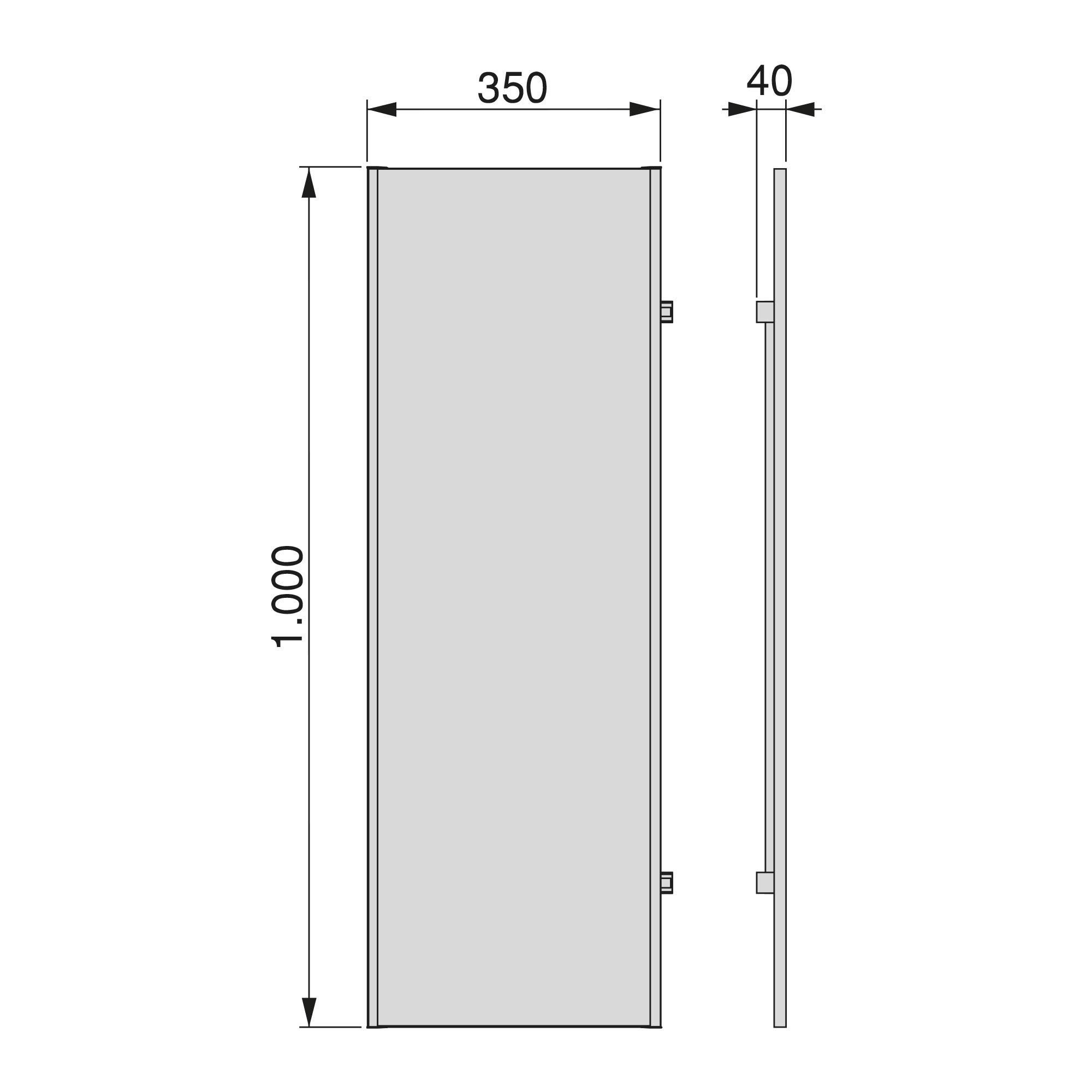 EMUCA - Espejo extraíble para Interior de Armario, Espejo orientable Interior Mueble, 340 x 1000 mm, Acabado Gris Metalizado