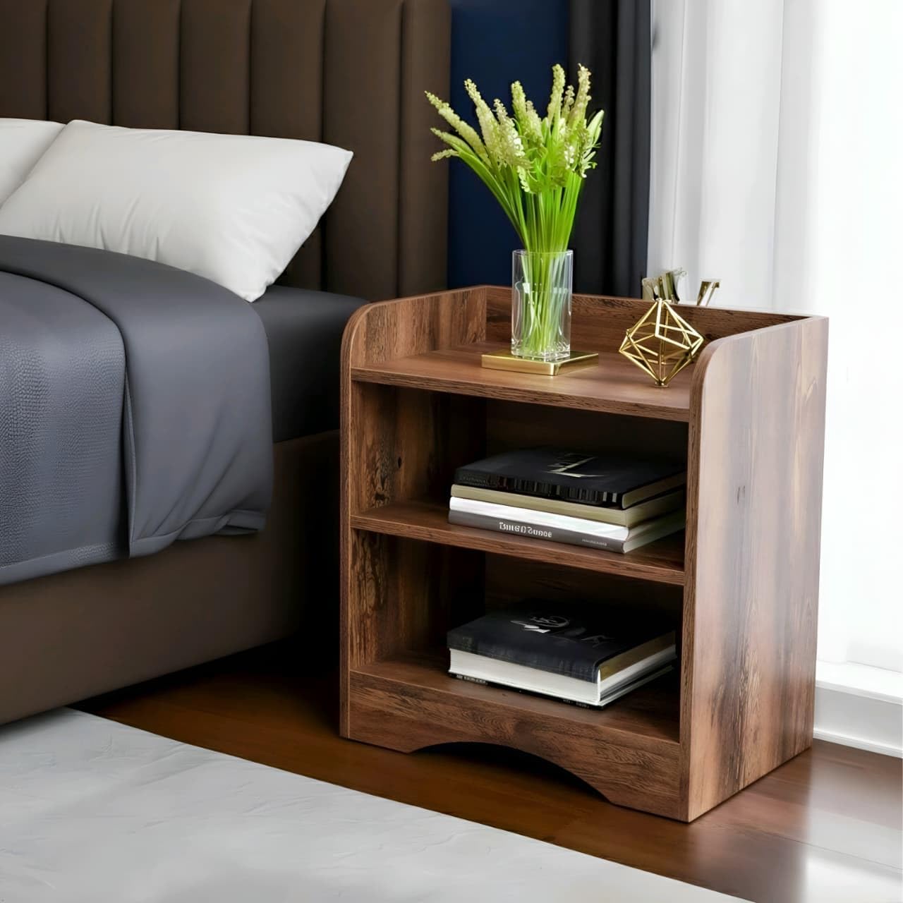 Side Tables for Bedroom, Bed Side Tables for Bed Room, Wooden Nightstand with Open Shelves, Bedside Table with Storage, Natural Wood Finish (Rustic)-image-45