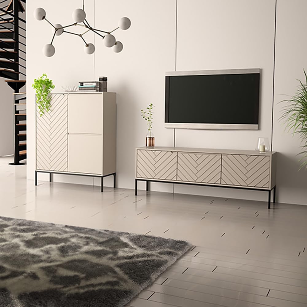 Lomadox Wohnzimmer Set 2-teilig Wohnzimmerschrank Wohnzimmermöbel Wohnzimmer Schränke modern in Kaschmir mit gefrästen Fronten