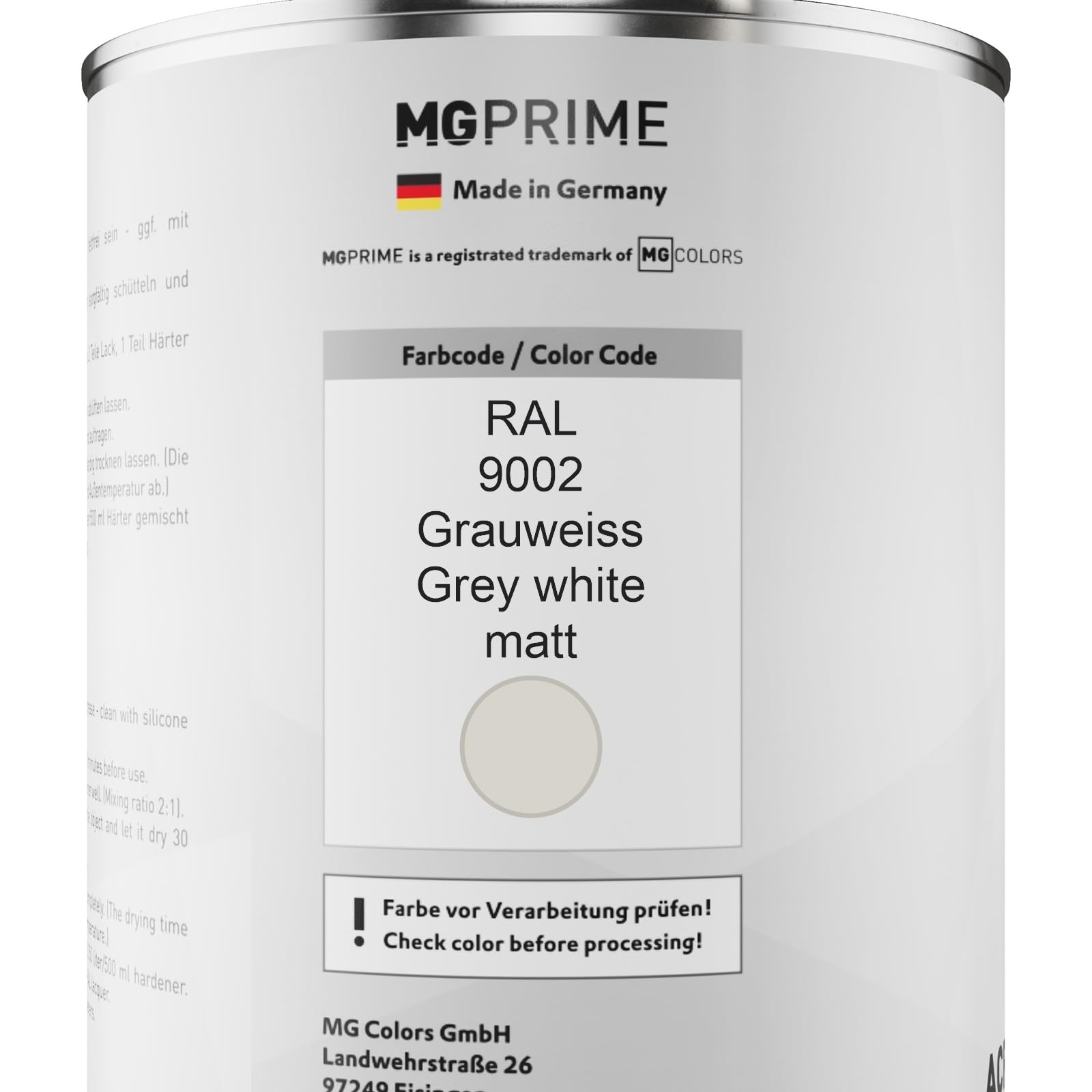 MG PRIME RAL 9002 Grauweiss/Grey white matt Acryl-Lack Dose + Härter 1,5 L
