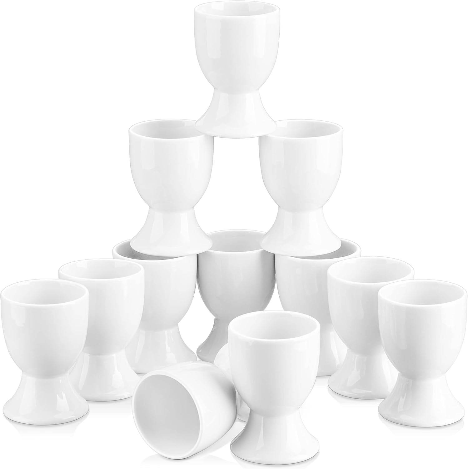 MALACASA Egg Cups, 2'' Porcelain White Egg Cups Holder for