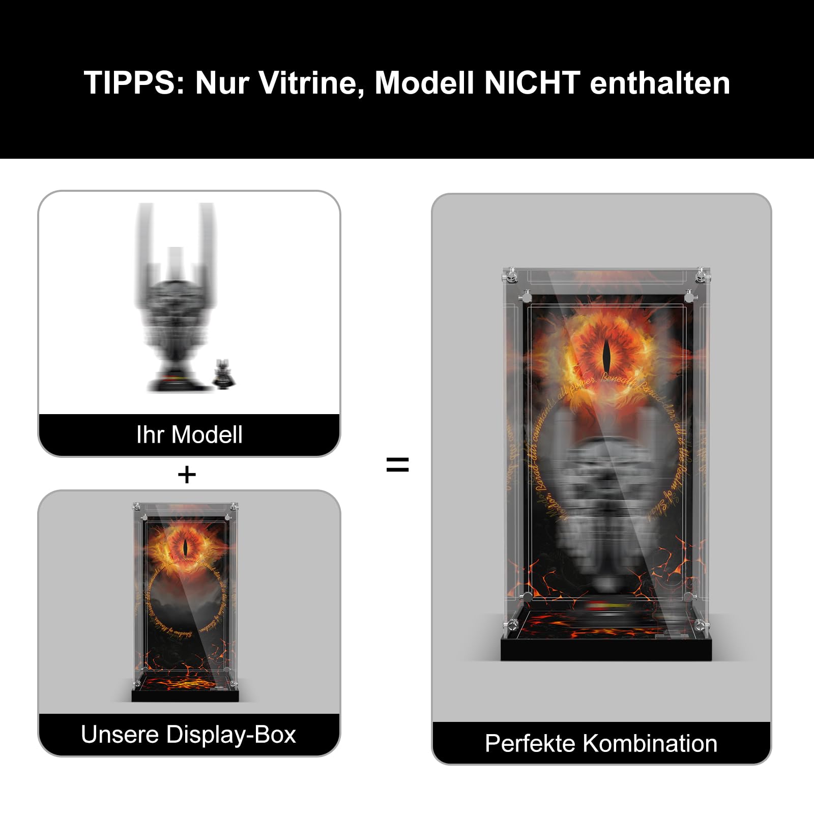 Coque d'écran en acrylique Lego Sauron 11373, transparente anti-poussière, LED, fond HD