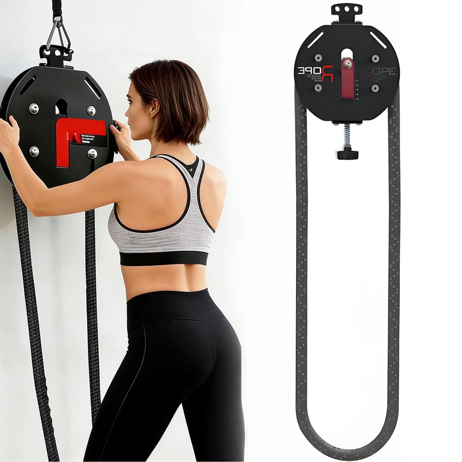 Ofyphth Pulley Trainer, Endless Rope Trainer, Pulley Cable Machine System with Adjustable Resistance, Suspension Endless Rope Pulley System, for Home Gym Aerobic Training. Red