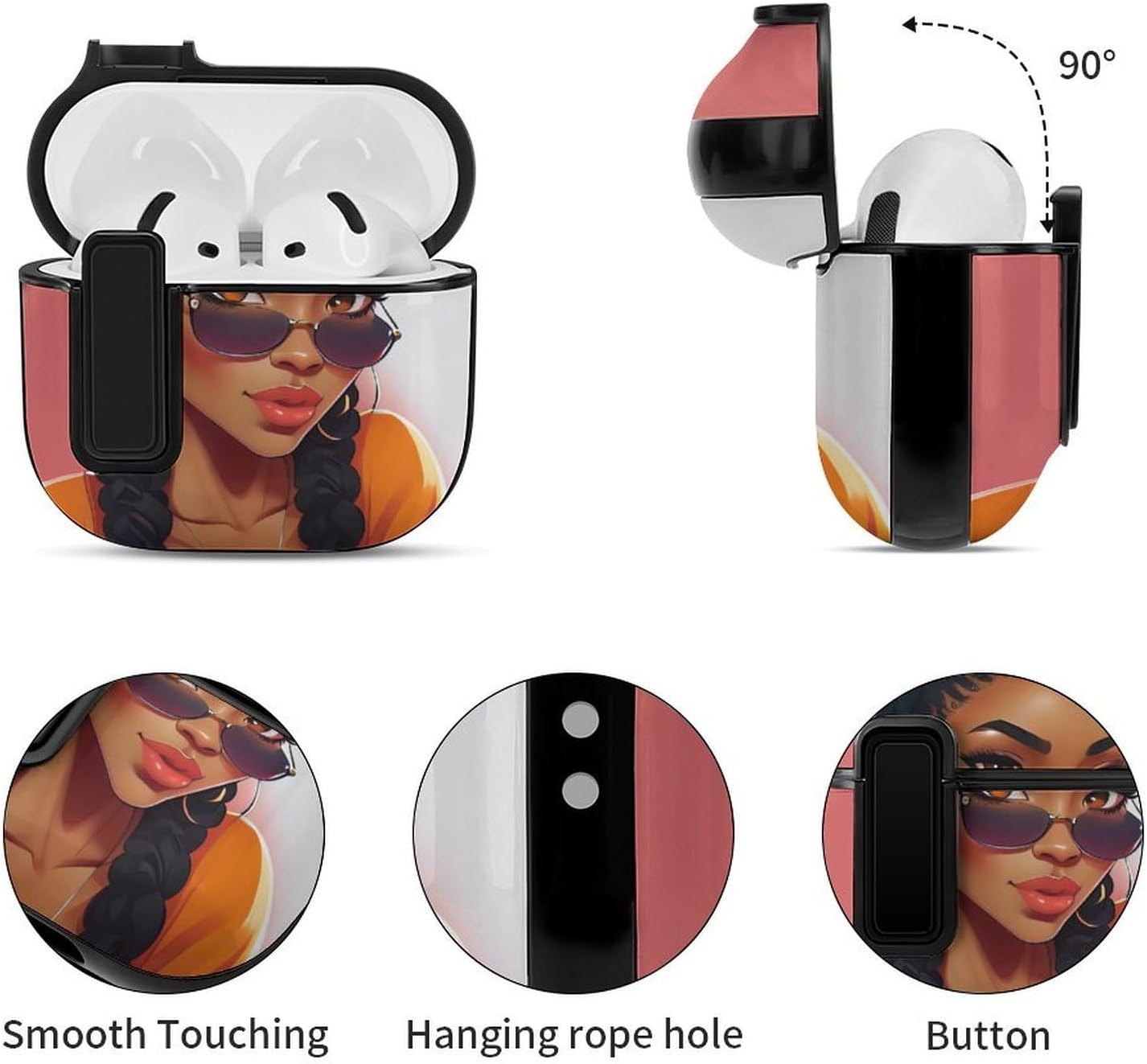 Portable Bluetooth Headsets Case Cover Compatible with Apple Airpods 4, Dust Proof Bluetooth Headsets Protective Cover (with Keychain, Abstract Black Woman African American Women Art) image 5