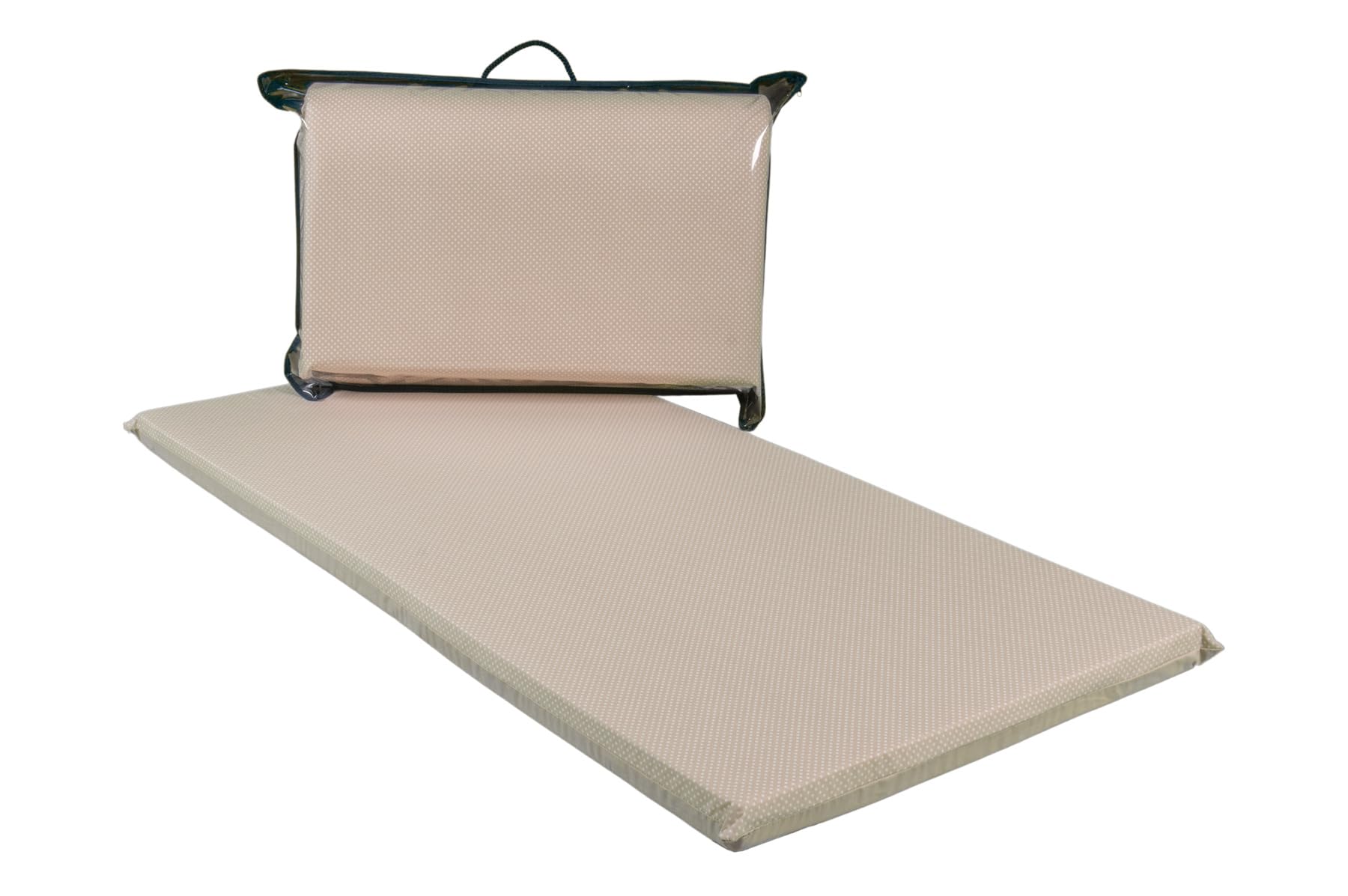 GHIOCUSCINI | Materasso Pieghevole per Culla CAMPEGGIO, Materasso Bambino 100% Cotone, Fantasia POIS NOCCIOLA, Sfoderabile e Lavabile, 60 x 120 cm, Alto 4.5 cm, Made in Italy