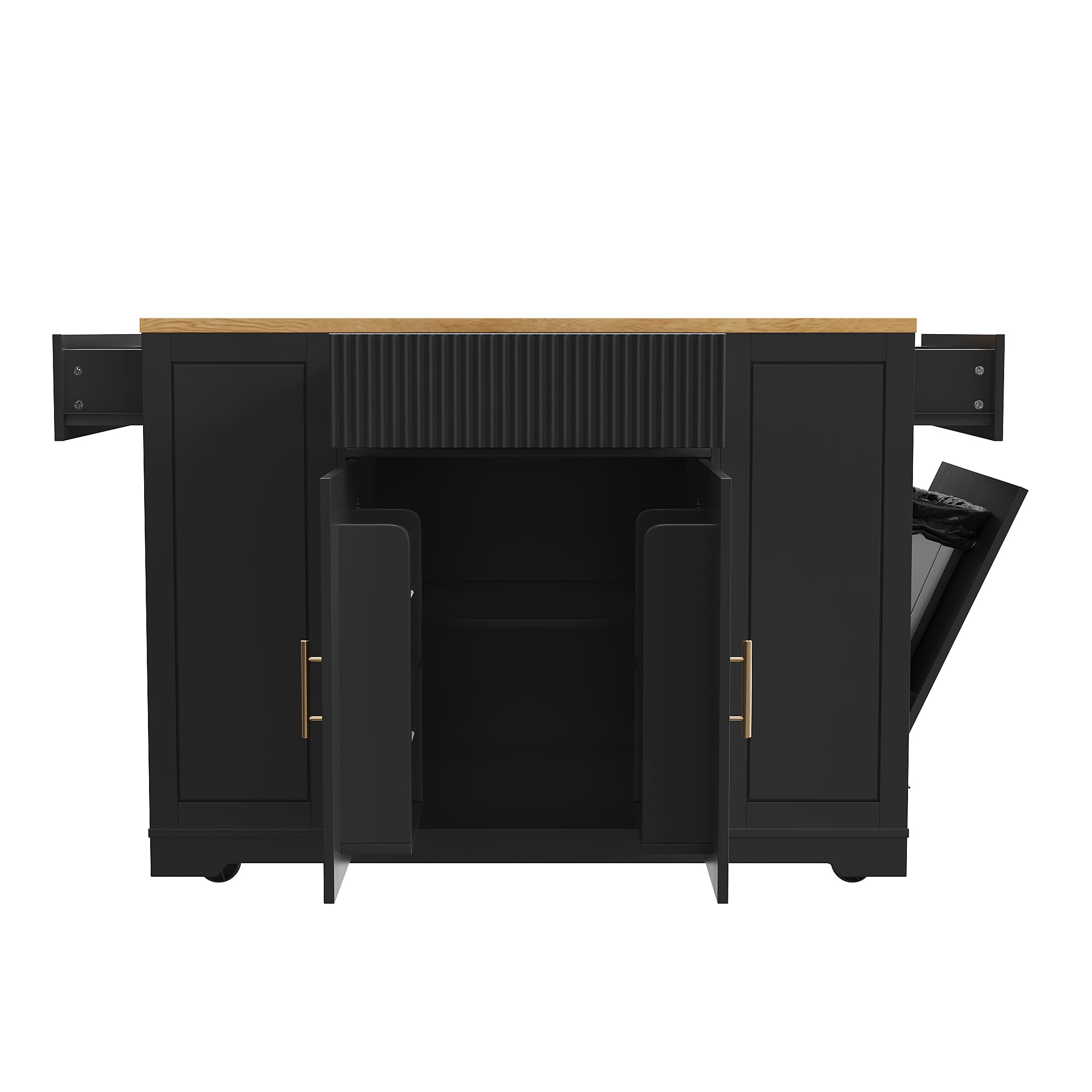 Isola da Cucina, Armadio da Cucina, 120 x 50 x 92 cm, Carrello di Servizio, con Scomparto per Pattumiera, Ripiani Regolabili, Due Ante e TRE Cassetti (Nero)