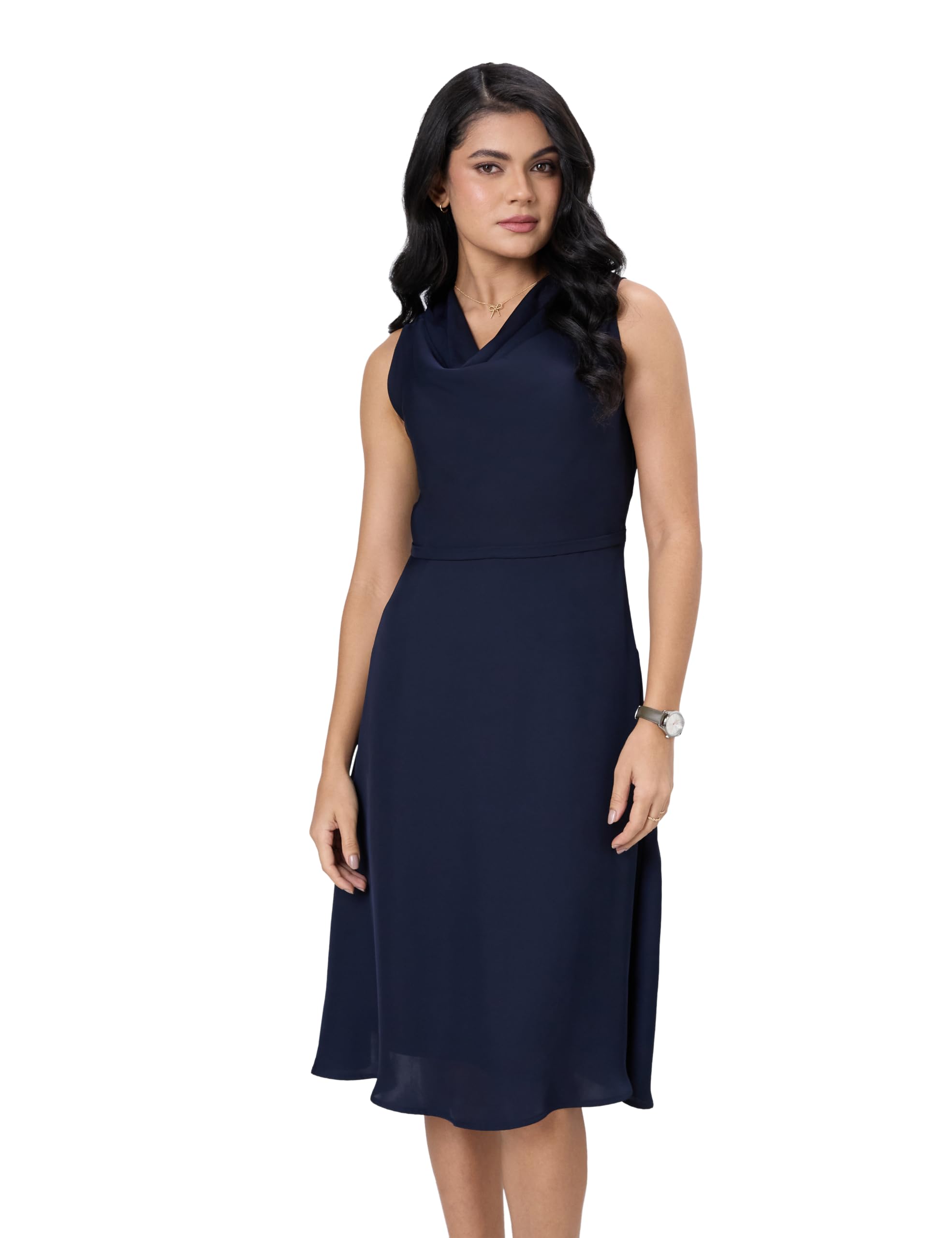 symbol premium Women's Cowl Neck Sleeveless Dress | Knee-Length | A-Line | Concealed Side Zipper (Available in Plus Sizes)-picture-40