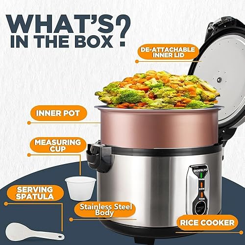 Miniatura 8 de Arrocera comercial de 16.8 cuartos de galón, 90 tazas cocidas, arroz grande de acero inoxidable, comercial para 65-75 personas, calentador de arroz