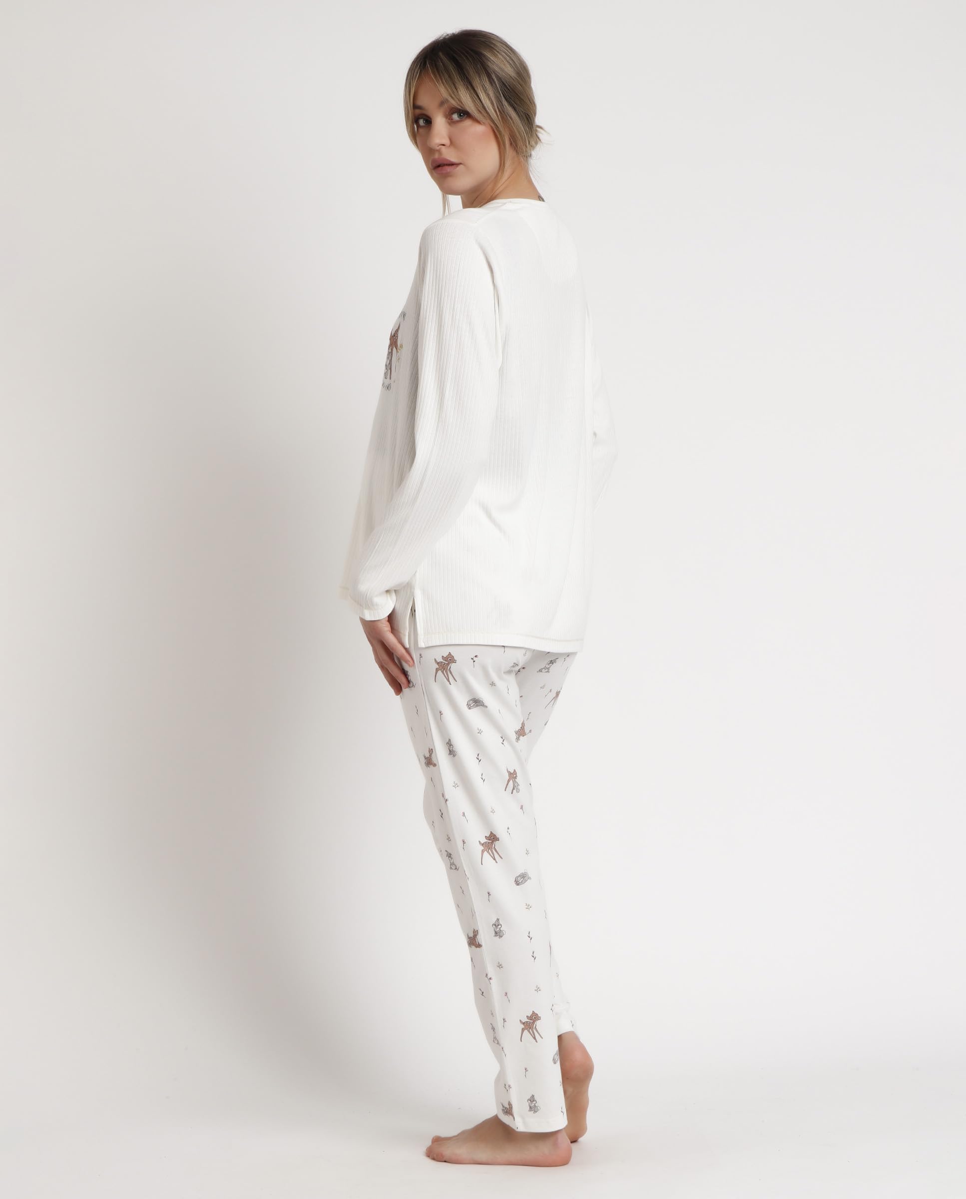 Disney Pijama premamá Mujer Invierno algodón y poliéster – Pijama Bambi You Are so Loved con Tapeta de Lactancia y pantalón Largo Cintura Regulable, Punto Suave, Color Crudo, Talla XXL