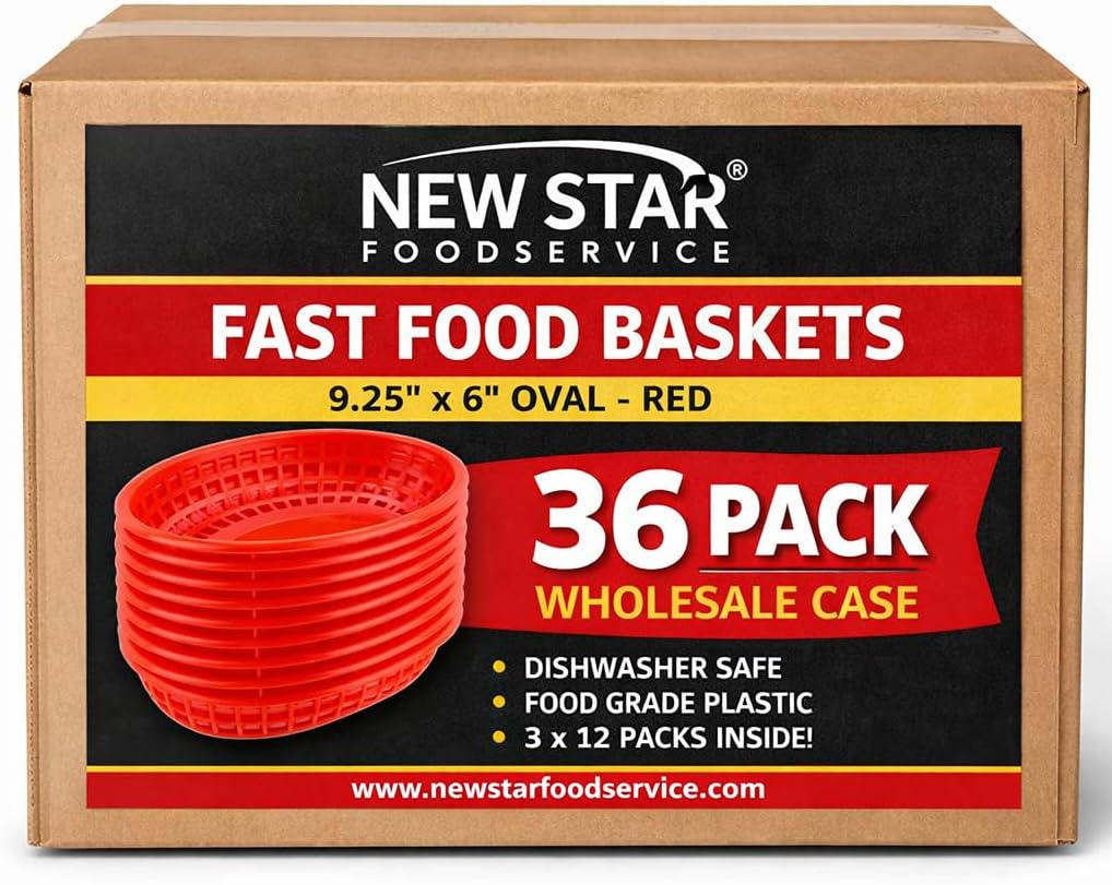 44171 Fast Food Baskets, 9 1/4-Inch x 6-Inch Oval, Set of 36, Red