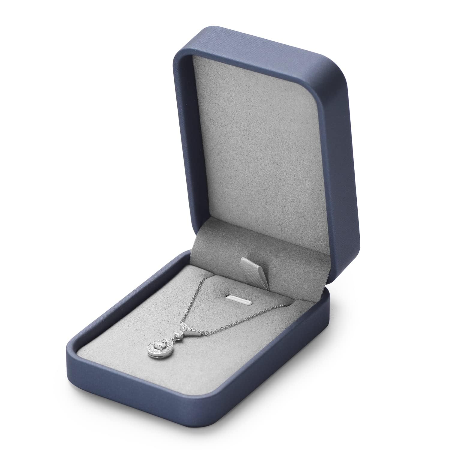 Boîte en cuir bleu pour collier de mariage et fiançailles éternelles