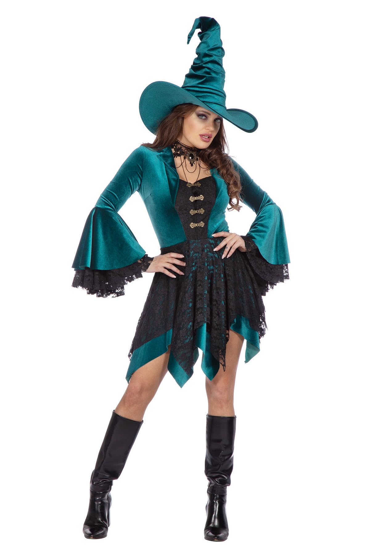 WILBERS & WILBERS 4661 - Elegantes Hexenkleid aus Samt für Damen, Magierin, Zauberin, für Karneval, Halloween