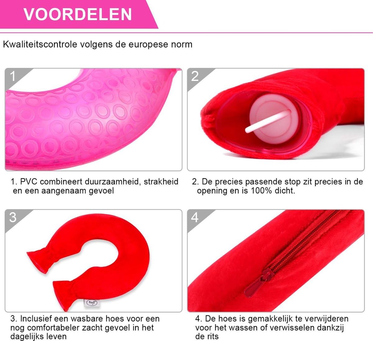 Borsa dell'acqua calda in PVC con morbido rivestimento in pile | Grande apertura | lavabile | Allevia i dolori al Collo, Schiena e spalle | calore di terapia, Rot (mit Reißverschluss)