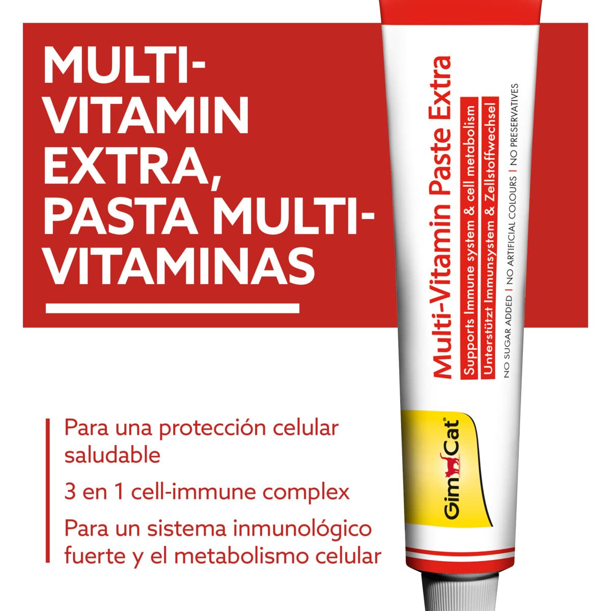 GimCat Multi-Vitamin Extra, pasta multivitaminas - Snack para gatos, con beta-glucano y omega 3 & 6 para una protección celular saludable - 1 tubo (1 x 200 g)