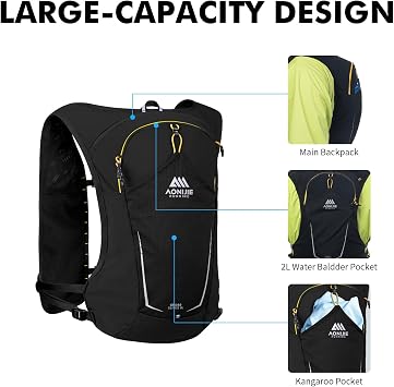 AONIJIE Running Hydration Vest for Women Men 8L Hydration Backpack Hiking | Multiple Pocket Designs Lightweight Breathable for Climbing, Marathon & Cycling