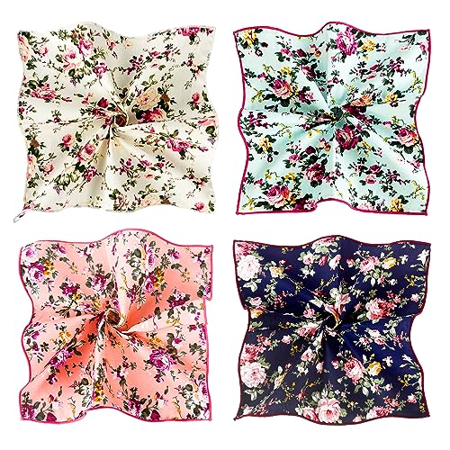 SUNOVELTIES Floral Print Handkerchiefs Cotton Flower Hankie Pocket Square Mens Boys Wedding Costume Accessories